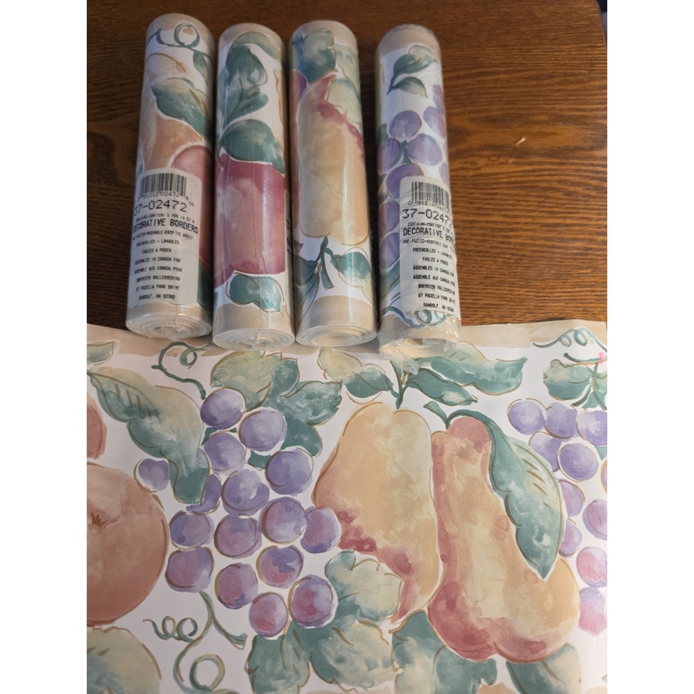 Vtg Nos 4 Rolls Vintage Wall Border Sunworthy Apples Pears Grapes